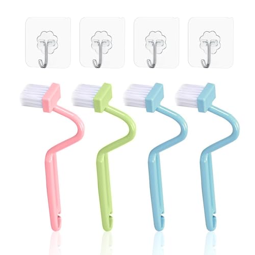 4 Cepillos de Limpieza para Inodoro - Escobilla con Limpiador de Bordes, Cepillo Pequeño y Curvado para Asiento (Multicolor)