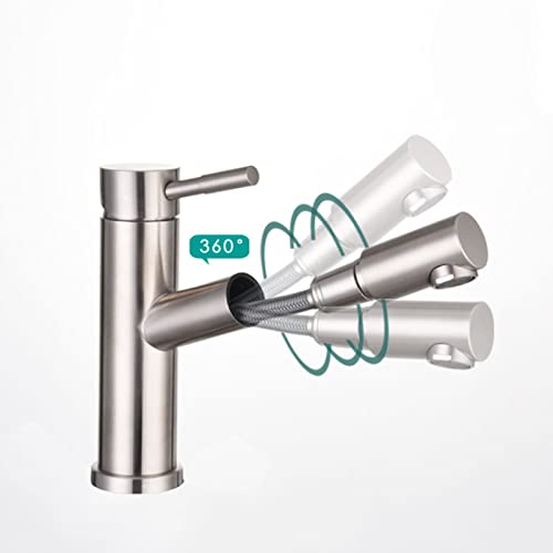 Mitigeur lavabo rétractable multifonction 360 robinet salle de bains inox - 3