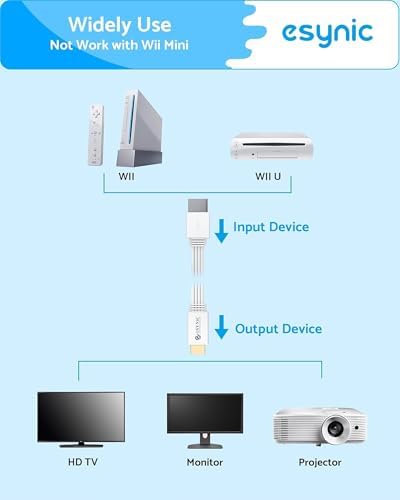 eSynic 프로페셔널 1080P Wii to HDMI 컨버터-1.5M/5ft 올인원 코드 — 사진 5