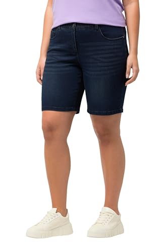 Ulla Popken Bermudas Vaqueras Mandy, 5 Bolsillos, Cintura cómoda Pantalón de Vestir, Azul, 32W / 32L para Mujer