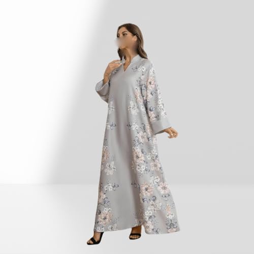 Robe arabe musulmane pour femme longue brodée perles et imprimé floral - 4