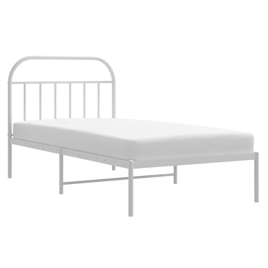Lit double en fer forgé avec tête de lit double 107 x 203 cm, lit en fer forgé avec tête de lit en métal blanc, 107 x 203 cm