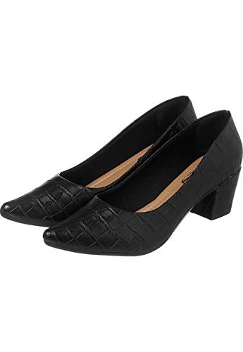 Scarpin Sacolei Salto Quadrado Santorini Preto (croco, 35)