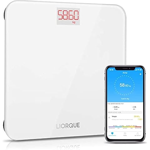 LIORQUE Personenwaage Digital Bluetooth Waage mit APP, Smart Step-On Technologie Waage Digital aus Gehärtetes Glas Körperwaage BMI Cover