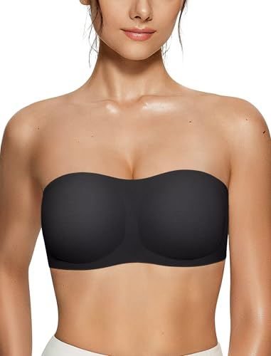 Image of Vertvie Push Up Strapless Bra for Women Non-Slip Wireless Bandeau Bras Padded Tube Top Supportive Bralette(Black,Large,Plain Jersey)