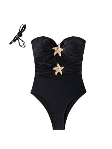 Floerns Women's Cut Out One Piece Swimsuit Ruched Bust Bandeau Beach Bathing Suit