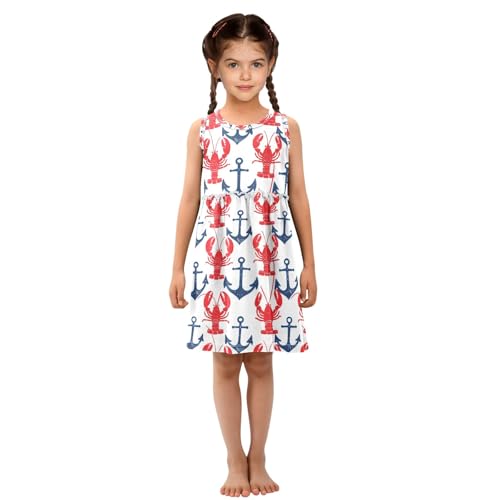 Girls and Toddlers'Sleeveless Cartoon Ocean Lobster Summer Casual Dresses for Home Party Beach 2-8 Years4