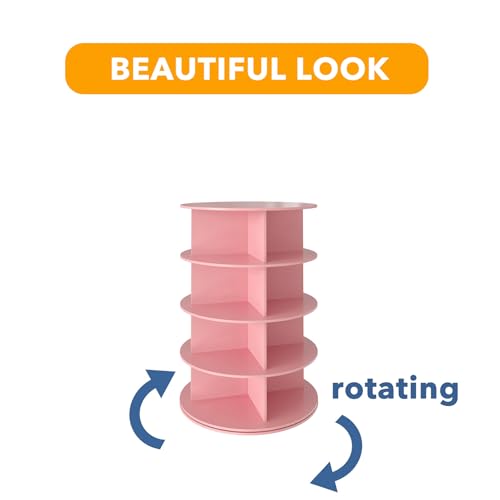 SpaceAid 4 Tier Rotating Shoe Rack Tower, Spinning Shoe Display Lazy Susan, Revolving 360 Shoe Rack Storage Round Carousel, Vertical Handbag Rotate Shoes Closet Organization (4-Tier Pink)