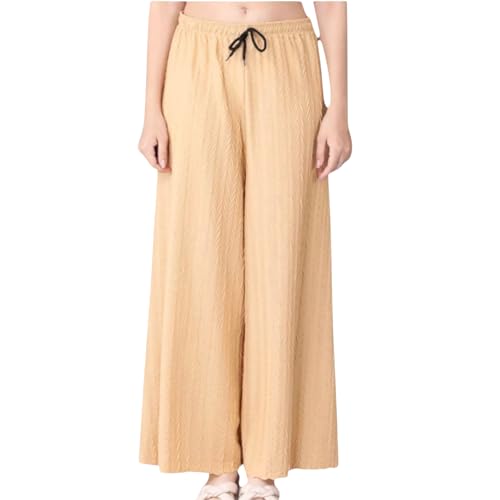Image of Women Solid Wide Leg Palazzo Pants | Elastic Waist Drawstring Lounge Palazzo Trousers | Casual Comfortable Palazzo for Women & Girls