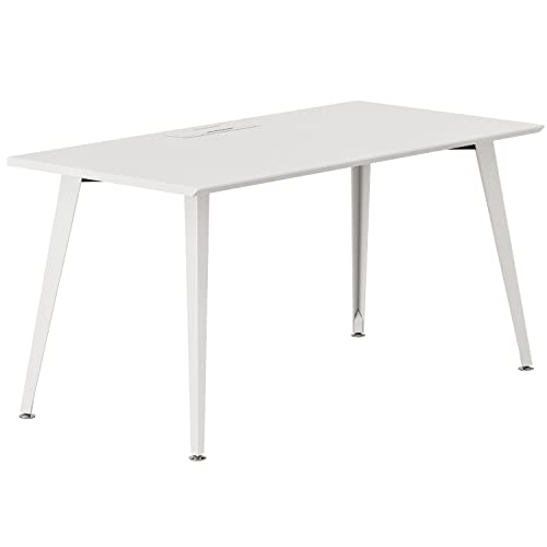 Image of Branch Office Desk, Modern Home Office Desk | Efficient Cable Management and Fast Assembly, Compact Workstation for Home or Apartment, 48 inch White Top, White Base