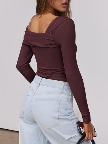 ANRABESS Womens One Off Shoulder Shirts Long Sleeve Slim Fitted Going Out Crop Tops 2025 Fall Outfits Y2K Clothes3