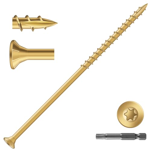 Image of #10 x 5 Inch Deck Screws (36Pcs) 1lb. Exterior Wood Screws. Carbon Steel, Tan, Flat Head, Rust Resistant epoxy Coated, with T25 Star Bit