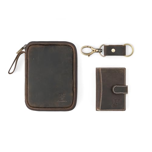 Image of Goatter Men Leather Gift Hamper , Leather Wallet & Organizer and Key Chain, (Set of 3 Gift Set), Brown
