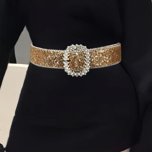 Shimmering Sequins Pin Buckle Belt for Adult Teens Blingbling Rhinestones Belt Popular Waiststrap for Dresses Sweaters3