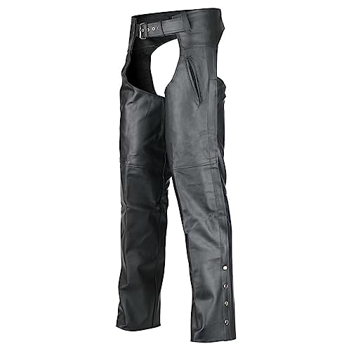 Vance VL812S Black Standard Leather Deep Pocket Biker Motorcycle Riding Chaps (2XL)