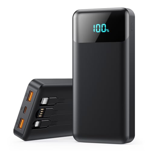 Batterie Externe 26800mAh avec 3 Câbles, PD 25W QC4.0 Power Bank Charge Rapide USB C Chargeur Portable avec 5 Sorties, Affichage LCD Batterie Portable pour iPhone 16 15...