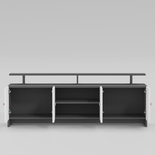Image of Modern TV Unit for Living Room | Wooden TV Cabinet with Open Shelf & Storage | Entertainment Unit | Assembly-DIY | Color-Grey & White