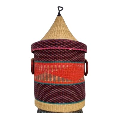 Handwoven Storage Basket with Lid, Flexible Woven Basket for Home Organization, Laundry Hamper, Rattan African Laundry Basket, Toy Basket (Medium)