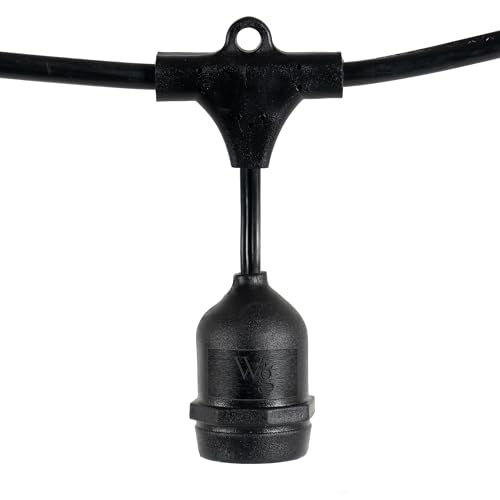 15-ft 10 Suspended Sockets E26 Commercial Patio Light Stringer, Heavy Duty Weatherproof SJTW Black Wire, 18