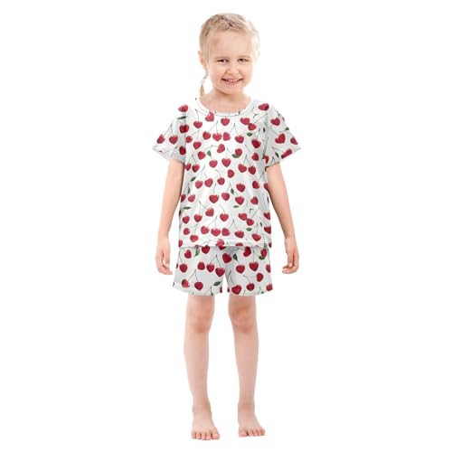 Pajama Sets Cherry Heart Pattern Short Sleeve Summer Sleepwear 2 Piece Pjs3