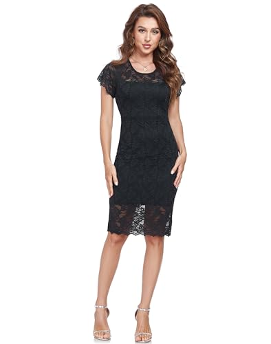 Image of Atnlewhi Womens Vintage Lace Floral Off Shoulder Elegant Swing Dresses A-line Mini Dress for Party Cocktail Wedding
