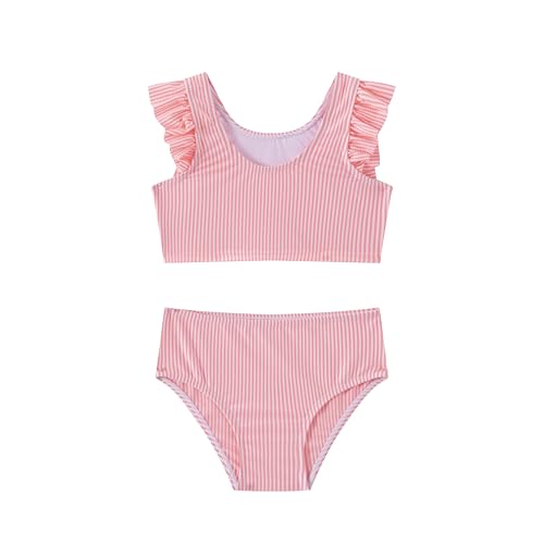 LIZENS Girls Two-Piece Set Sweet Striped Ruffles Swimsuit Breathable Quick-Dry for Kids 2-12 Years