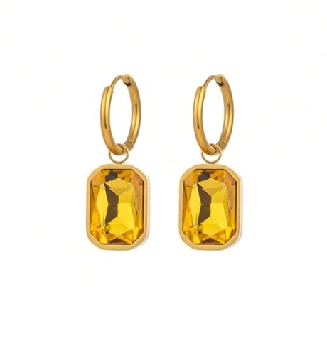 Image of El Regalo Stainless Steel Rectangular Cut Rhinestone Hoop Earrings - Elegant 18K Gold Plated Waterproof Vintage-Inspired Cubic Zirconia Huggie Hoops for Women