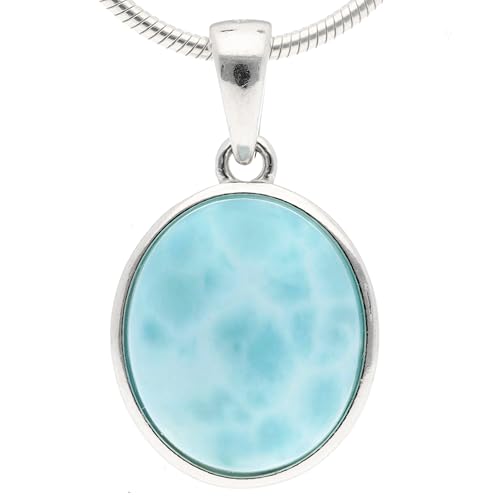 Lebensquelle Plus Pendentif ovale en larimar | En argent 925 | Pierre atlantique 18 x 13 mm, 2 cm, Argent sterling, Labradorite (blanc)