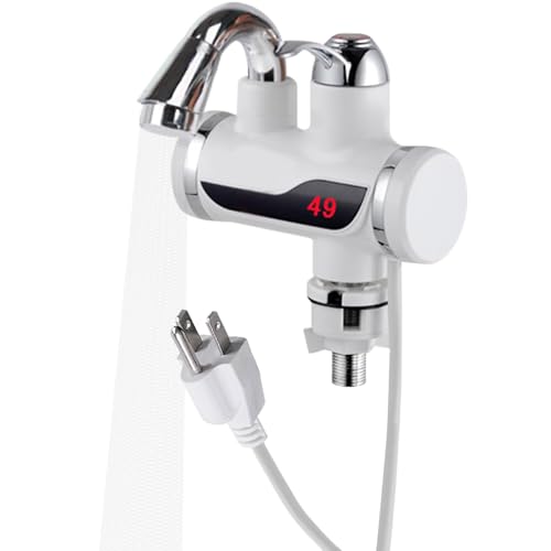 EHERDM 110V Instant Tankless Electric Water Heater Faucet 360° Rotating Hot Water Faucet with LED Digital Display Fast Heating Tap for Kitchen Bathroom Small Under Bend