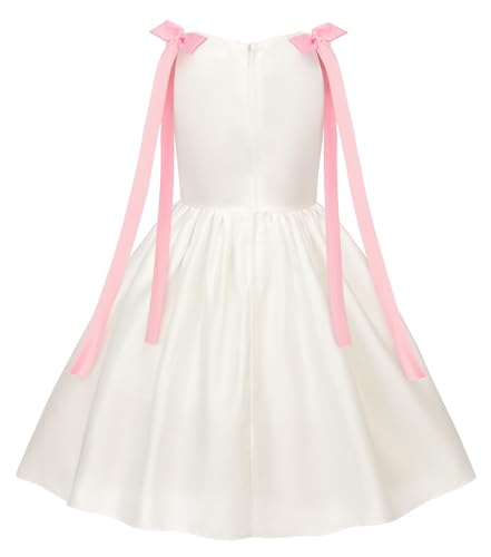 Uhnice Sleeveless Off White Princess Dress with Fixed Bow Straps for Toddler Girls Wedding Party Outfit2