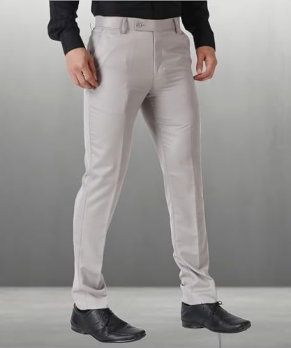 Image of MALENO Men's Slub Effect Solid Trouser | Classic Slim Fit Formal Trousers for Men | Slim Fit Trousers for Men
