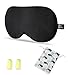 Tzviod Masque de nuit, 100% Masque de Sommeil Soie Bandeau yeux nuit Douce Avec Bouchons d'oreille Masque Dormir à Sangle Réglable,Noir