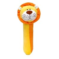 Lion Baby Sensory Rattle by Fiesta Crafts- Squeakaboo Squeaker Toy Rattle for Newborn Baby Toys - Made of ??Soft Plush & Corduroy for - Fun, Interactive, & Colourful Rattles for Babies