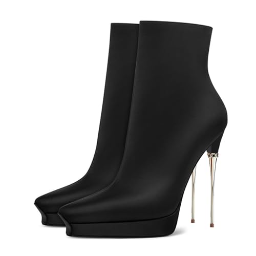 XYD Women Platform Satin Ankle Boots with Zip Pointed Toe Metal Stiletto Heels Club Dress Bootie Shoes2