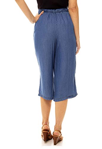 Calça Pantacourt Jeans SOB Azul Com Faixa De Amarrar E Bolsos