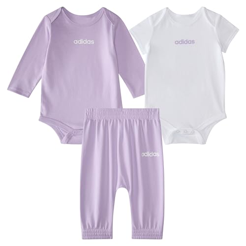 Image of adidas baby-girls 3-piece Logo Bodyshirt & Pant Set