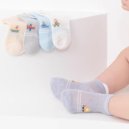 5 Pairs Baby Socks Thin Cotton for Summer, Cute Strawberry Animals Breathable Infant Mesh Crew Socks for Boys Girls3