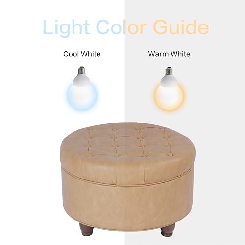 Image of HomePop 25 inch Button Tufted Round Storage Ottoman - Sand Faux Leather
