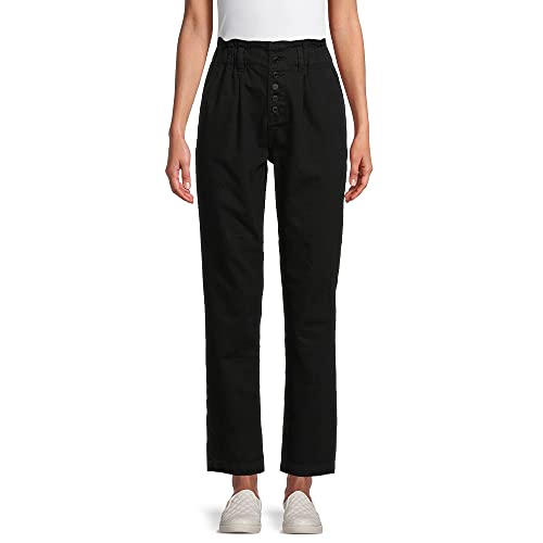 Time & Tru Women's High Rise Paperbag Pants (Black, 12)