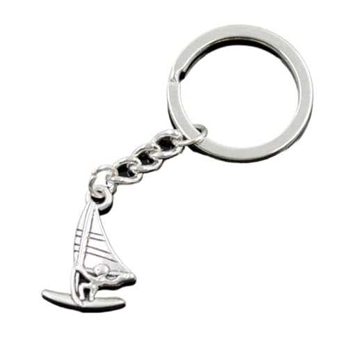 Porte-clés voiture pour homme avec chaîne métallique et pendentif windsurf argent