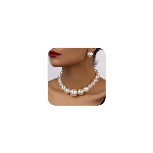 Faux Pearl Choker Necklaces for Women Big Pearl Necklace Chunky Pearl Necklace Exaggerated Large Pearl Choker Necklace Dainty Statement Bride Wedding Jewelry Gifts (A-pearl)