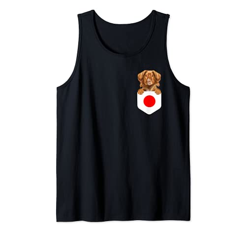 Japan Flag Duck Tolling Retrievers Dog In Pocket Tank Top, Black
