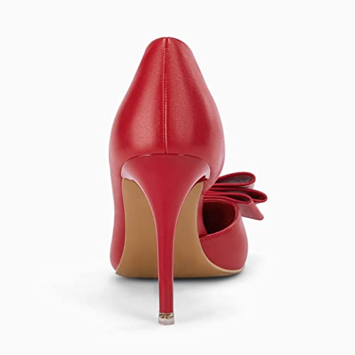 Image of Womens Bow Heels Closed Pointed Toe Dress Shoes Stiletto Slip on Wedding Pumps