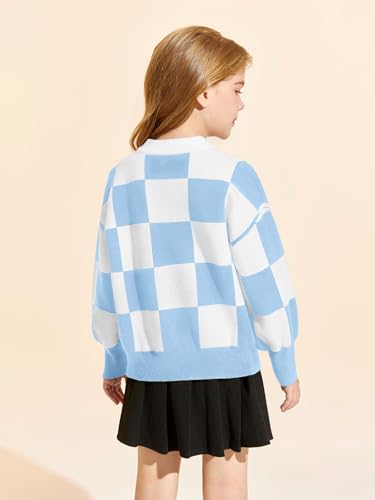Image of Girls Sweaters Kids Fashion Plaid Mock Neck Pullover Sweater Tops 5-14 Years