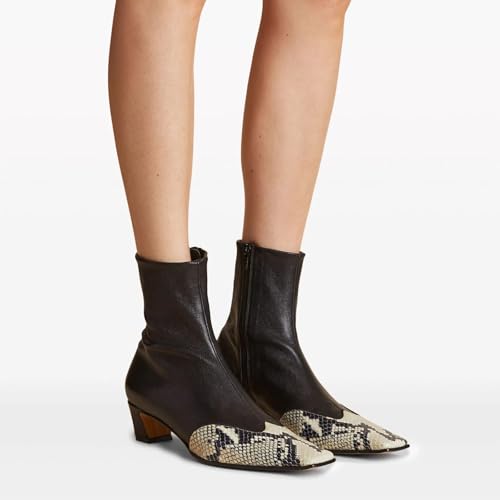 Ankle Boots for Women Square Toe Chunky Low Heel Ankle Booties Pull on Snakeskin Boots Women2