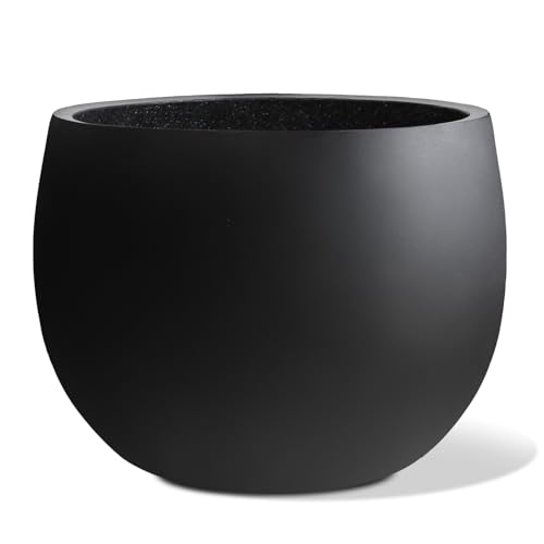 Heyzier Ball Concrete Planter Outdoor Indoor, Large Tall Cement Plant Pots for Trees Flowers (Black...
