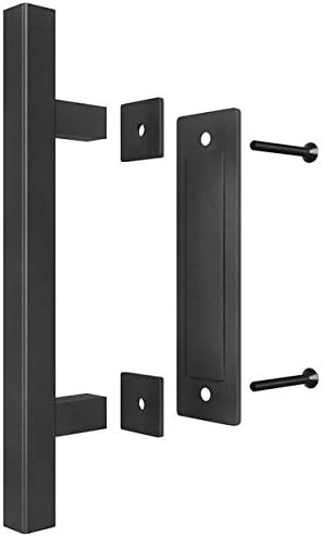 SUYA 12 Inch Sliding Barn Door Handle Heavy Duty Pull and Flush Handle Set Large Rustic Two Side Design Fits for Kitchen Gate Sheds Garage,Matte Black Finish