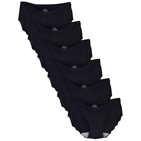 Buankoxy 6 Pack Women's Invisible Seamless Mid-Rise Panties No Show Laser Cut Hipster Briefs Underwear(7,Black) Cover