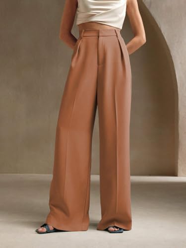 Image of KOTTY Women's High Waist Solid Color Hook and Bar Wide Leg Casual and Formal Trousers