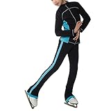 Eiskunstlauf Hose Jacke Schlank Seitenstreifen Hohe Elastizität Wettbewerb Mädchen Tanzen Activewear Gamaschen Frauen (Color : Blue, Size : XS)